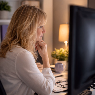 Lisa working on a clients account with Briz Bookkeepers